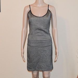 TOMMY HILFIGER JEANS Gray Herringbone Wool Blend Faux Leather Trim Sheath Dress